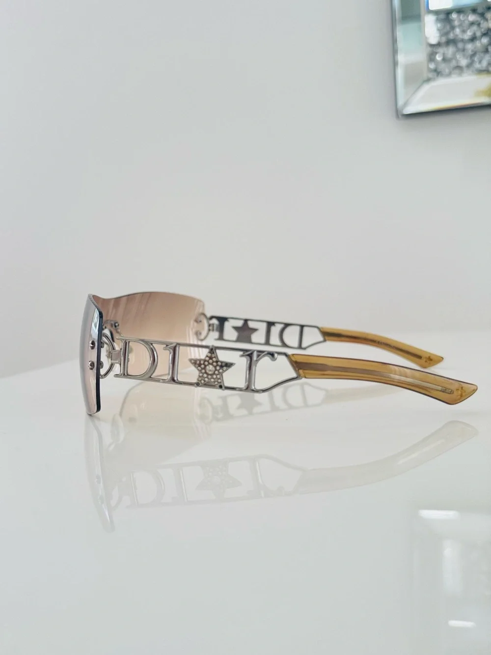 RARE 💫 Vintage Dior rimless Swarovski sunglasses in gold shade